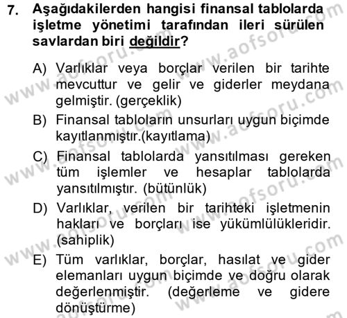 Muhasebe Denetimi Dersi 2013 - 2014 Yılı (Vize) Ara Sınav Soruları 7. Soru