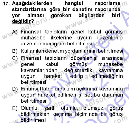 Muhasebe Denetimi Dersi 2013 - 2014 Yılı (Final) Dönem Sonu Sınav Soruları 17. Soru