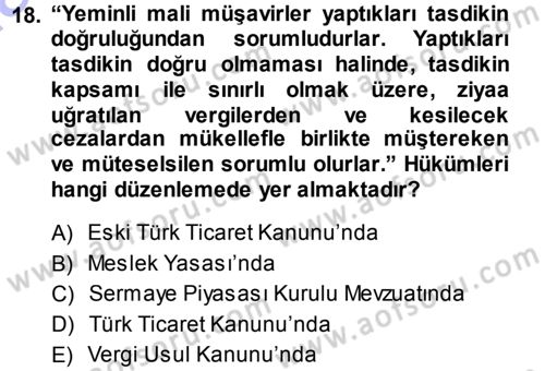 Muhasebe Denetimi Dersi 2013 - 2014 Yılı (Final) Dönem Sonu Sınav Soruları 18. Soru