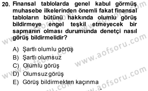 Muhasebe Denetimi Dersi 2013 - 2014 Yılı (Final) Dönem Sonu Sınav Soruları 20. Soru