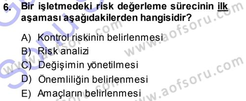 Muhasebe Denetimi Dersi 2013 - 2014 Yılı (Final) Dönem Sonu Sınav Soruları 6. Soru