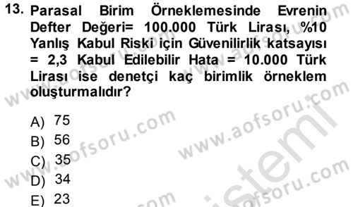 Muhasebe Denetimi Dersi 2013 - 2014 Yılı Tek Ders Sınav Soruları 13. Soru