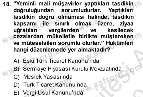 Muhasebe Denetimi Dersi 2013 - 2014 Yılı Tek Ders Sınav Soruları 18. Soru