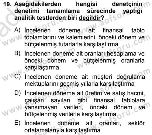 Muhasebe Denetimi Dersi 2013 - 2014 Yılı Tek Ders Sınav Soruları 19. Soru