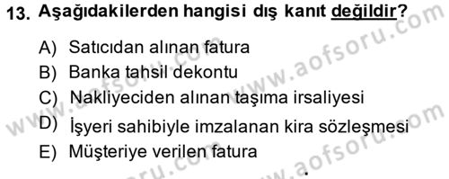 Muhasebe Denetimi Dersi 2014 - 2015 Yılı (Vize) Ara Sınav Soruları 13. Soru