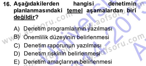 Muhasebe Denetimi Dersi 2014 - 2015 Yılı (Vize) Ara Sınav Soruları 16. Soru