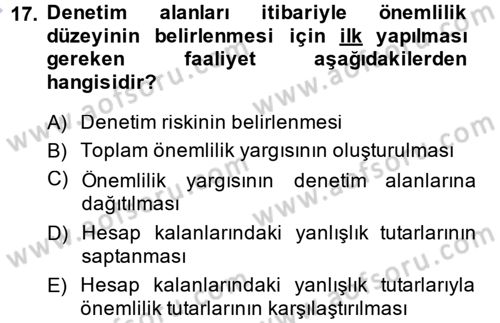 Muhasebe Denetimi Dersi 2014 - 2015 Yılı (Vize) Ara Sınav Soruları 17. Soru