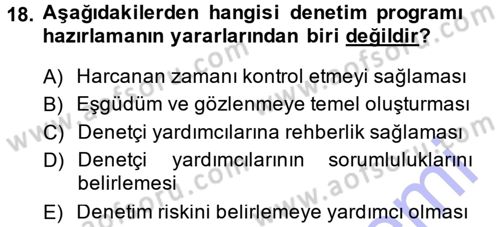 Muhasebe Denetimi Dersi 2014 - 2015 Yılı (Vize) Ara Sınav Soruları 18. Soru