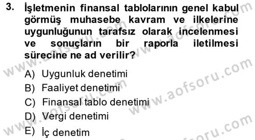 Muhasebe Denetimi Dersi 2014 - 2015 Yılı (Vize) Ara Sınav Soruları 3. Soru
