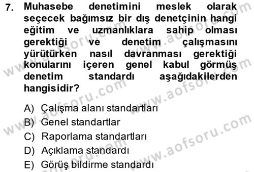 Muhasebe Denetimi Dersi 2014 - 2015 Yılı (Vize) Ara Sınav Soruları 7. Soru