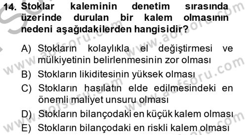 Muhasebe Denetimi Dersi 2014 - 2015 Yılı (Final) Dönem Sonu Sınav Soruları 14. Soru