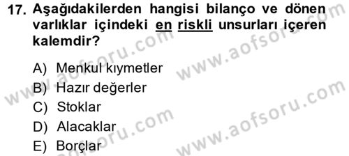 Muhasebe Denetimi Dersi 2014 - 2015 Yılı (Final) Dönem Sonu Sınav Soruları 17. Soru