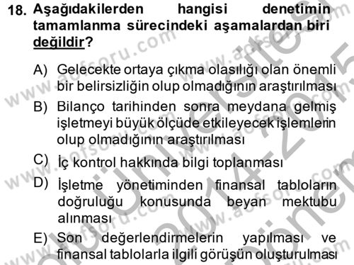 Muhasebe Denetimi Dersi 2014 - 2015 Yılı (Final) Dönem Sonu Sınav Soruları 18. Soru