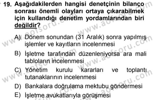 Muhasebe Denetimi Dersi 2014 - 2015 Yılı (Final) Dönem Sonu Sınav Soruları 19. Soru