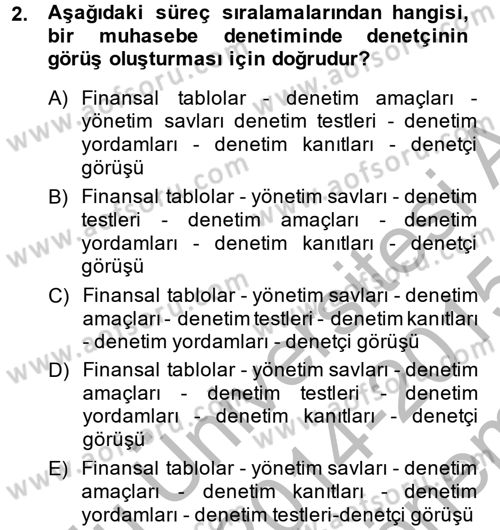 Muhasebe Denetimi Dersi 2014 - 2015 Yılı (Final) Dönem Sonu Sınav Soruları 2. Soru