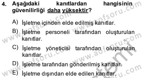 Muhasebe Denetimi Dersi 2014 - 2015 Yılı (Final) Dönem Sonu Sınav Soruları 4. Soru