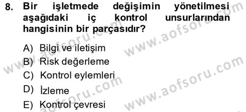 Muhasebe Denetimi Dersi 2014 - 2015 Yılı (Final) Dönem Sonu Sınavı 8. Soru