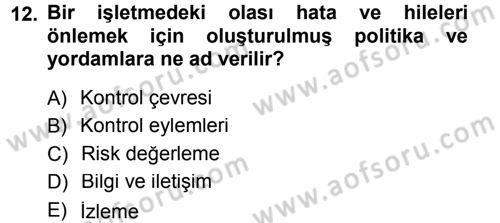 Muhasebe Denetimi Dersi 2014 - 2015 Yılı Tek Ders Sınav Soruları 12. Soru