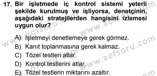 Muhasebe Denetimi Dersi 2014 - 2015 Yılı Tek Ders Sınav Soruları 17. Soru