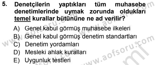 Muhasebe Denetimi Dersi 2014 - 2015 Yılı Tek Ders Sınav Soruları 5. Soru