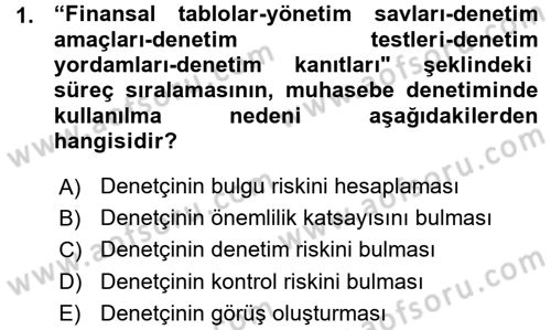 Muhasebe Denetimi Dersi 2015 - 2016 Yılı (Vize) Ara Sınav Soruları 1. Soru