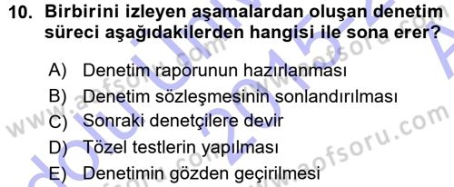 Muhasebe Denetimi Dersi 2015 - 2016 Yılı (Vize) Ara Sınav Soruları 10. Soru