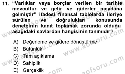 Muhasebe Denetimi Dersi 2015 - 2016 Yılı (Vize) Ara Sınav Soruları 11. Soru