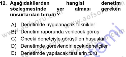 Muhasebe Denetimi Dersi 2015 - 2016 Yılı (Vize) Ara Sınav Soruları 12. Soru