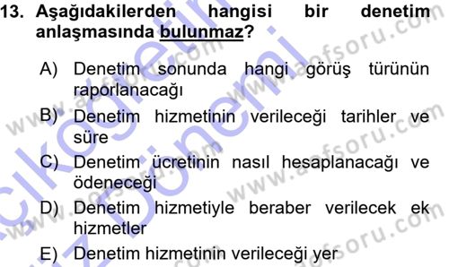 Muhasebe Denetimi Dersi 2015 - 2016 Yılı (Vize) Ara Sınav Soruları 13. Soru