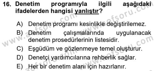 Muhasebe Denetimi Dersi 2015 - 2016 Yılı (Vize) Ara Sınav Soruları 16. Soru