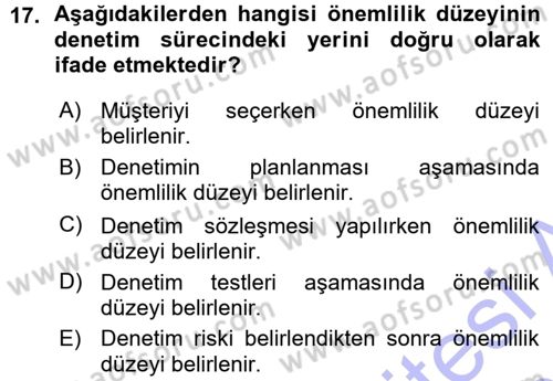 Muhasebe Denetimi Dersi 2015 - 2016 Yılı (Vize) Ara Sınav Soruları 17. Soru