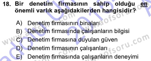Muhasebe Denetimi Dersi 2015 - 2016 Yılı (Vize) Ara Sınav Soruları 18. Soru