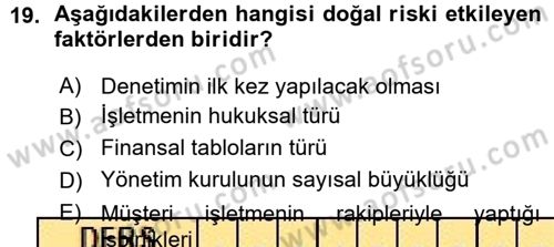 Muhasebe Denetimi Dersi 2015 - 2016 Yılı (Vize) Ara Sınav Soruları 19. Soru