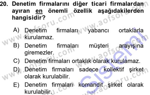 Muhasebe Denetimi Dersi 2015 - 2016 Yılı (Vize) Ara Sınav Soruları 20. Soru