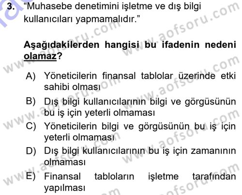 Muhasebe Denetimi Dersi 2015 - 2016 Yılı (Vize) Ara Sınavı 3. Soru