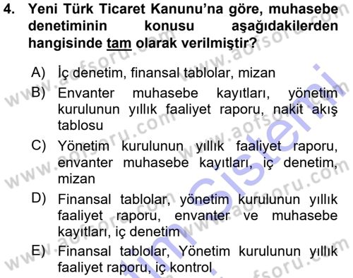Muhasebe Denetimi Dersi 2015 - 2016 Yılı (Vize) Ara Sınav Soruları 4. Soru