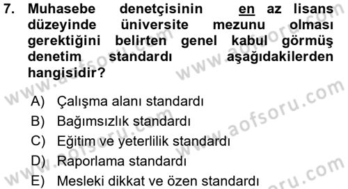 Muhasebe Denetimi Dersi 2015 - 2016 Yılı (Vize) Ara Sınav Soruları 7. Soru