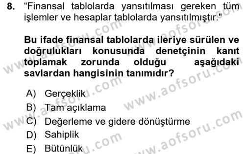 Muhasebe Denetimi Dersi 2015 - 2016 Yılı (Vize) Ara Sınav Soruları 8. Soru