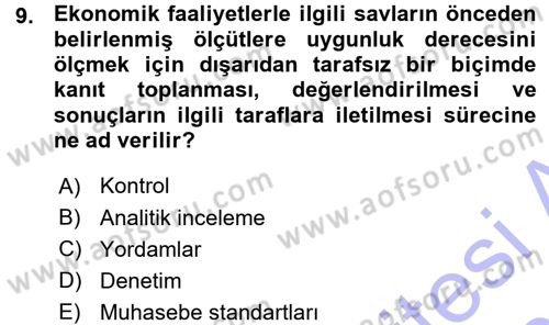 Muhasebe Denetimi Dersi 2015 - 2016 Yılı (Vize) Ara Sınav Soruları 9. Soru