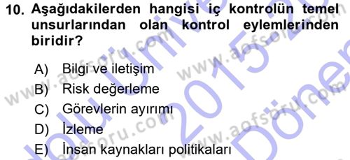 Muhasebe Denetimi Dersi 2015 - 2016 Yılı (Final) Dönem Sonu Sınav Soruları 10. Soru