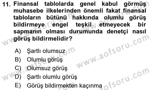 Muhasebe Denetimi Dersi 2015 - 2016 Yılı (Final) Dönem Sonu Sınav Soruları 11. Soru