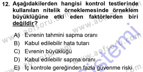 Muhasebe Denetimi Dersi 2015 - 2016 Yılı (Final) Dönem Sonu Sınav Soruları 12. Soru