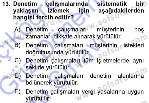 Muhasebe Denetimi Dersi 2015 - 2016 Yılı (Final) Dönem Sonu Sınav Soruları 13. Soru