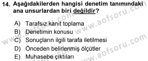 Muhasebe Denetimi Dersi 2015 - 2016 Yılı (Final) Dönem Sonu Sınav Soruları 14. Soru