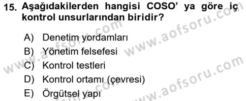 Muhasebe Denetimi Dersi 2015 - 2016 Yılı (Final) Dönem Sonu Sınav Soruları 15. Soru