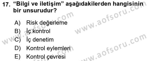 Muhasebe Denetimi Dersi 2015 - 2016 Yılı (Final) Dönem Sonu Sınav Soruları 17. Soru