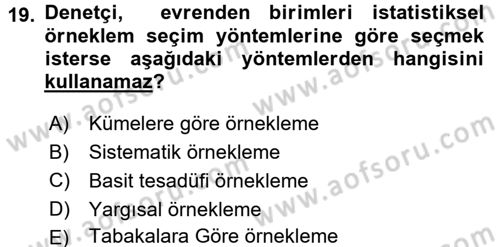 Muhasebe Denetimi Dersi 2015 - 2016 Yılı (Final) Dönem Sonu Sınav Soruları 19. Soru