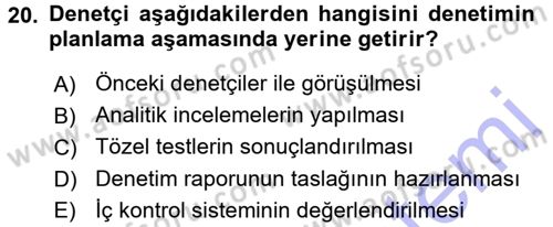 Muhasebe Denetimi Dersi 2015 - 2016 Yılı (Final) Dönem Sonu Sınav Soruları 20. Soru