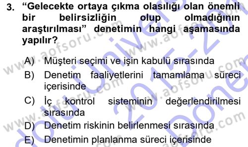 Muhasebe Denetimi Dersi 2015 - 2016 Yılı (Final) Dönem Sonu Sınav Soruları 3. Soru