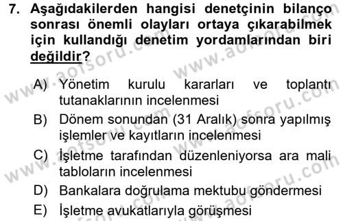 Muhasebe Denetimi Dersi 2015 - 2016 Yılı (Final) Dönem Sonu Sınav Soruları 7. Soru